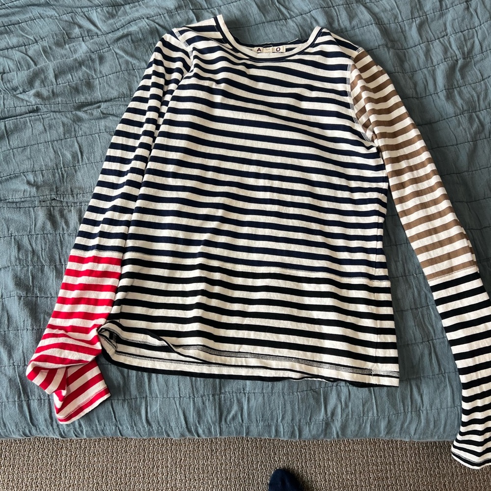 AMO Striped Long Sleeve Tee in Black, Red, and Brown